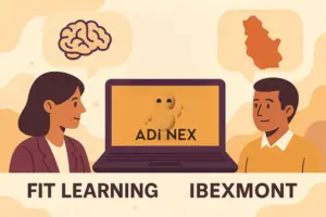Representación visual del despliegue internacional de ADI NEX con mapas y tecnología IA en Serbia y Montenegro