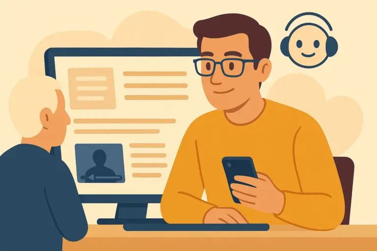 Ilustración de un entorno de formación digital donde una persona reflexiona frente a una pantalla con elementos visuales que representan análisis, objetivos y decisiones formativas.