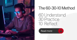 Cover image about the 60-30-10 method to understand, practice, and reflect