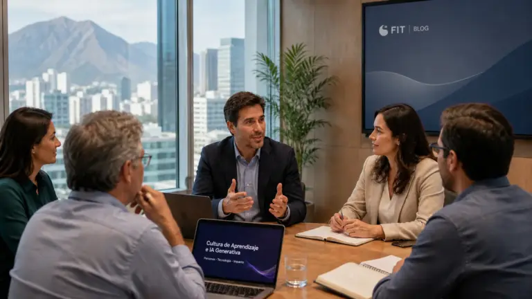 Reunión profesional sobre IA generativa y aprendizaje corporativo en Santiago de Chile