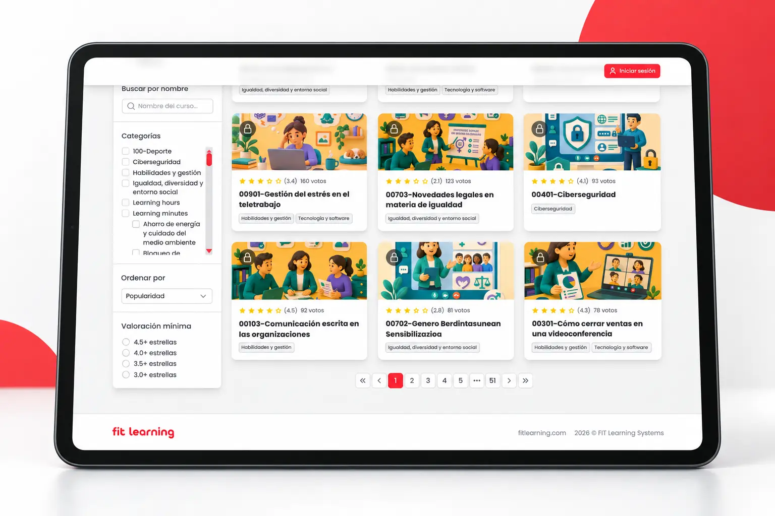Catálogo de cursos para empresas de FIT Learning con formación online en distintas áreas